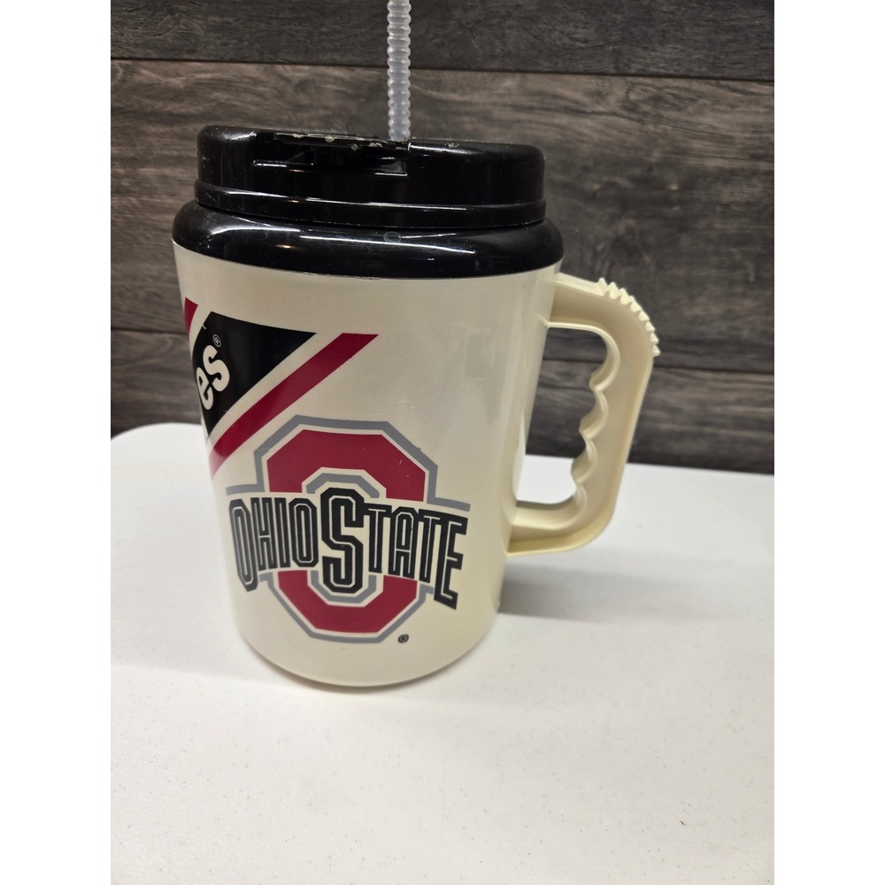 Vtg Ohio State Buckeyes Vintage Insulated Travel Mug with Lid and Straw OSU 72oz